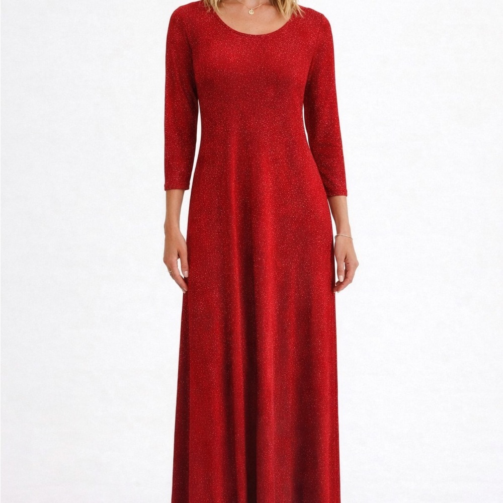 Vintage 80s Jessica Howard Red Sparkle Maxi Dress 10